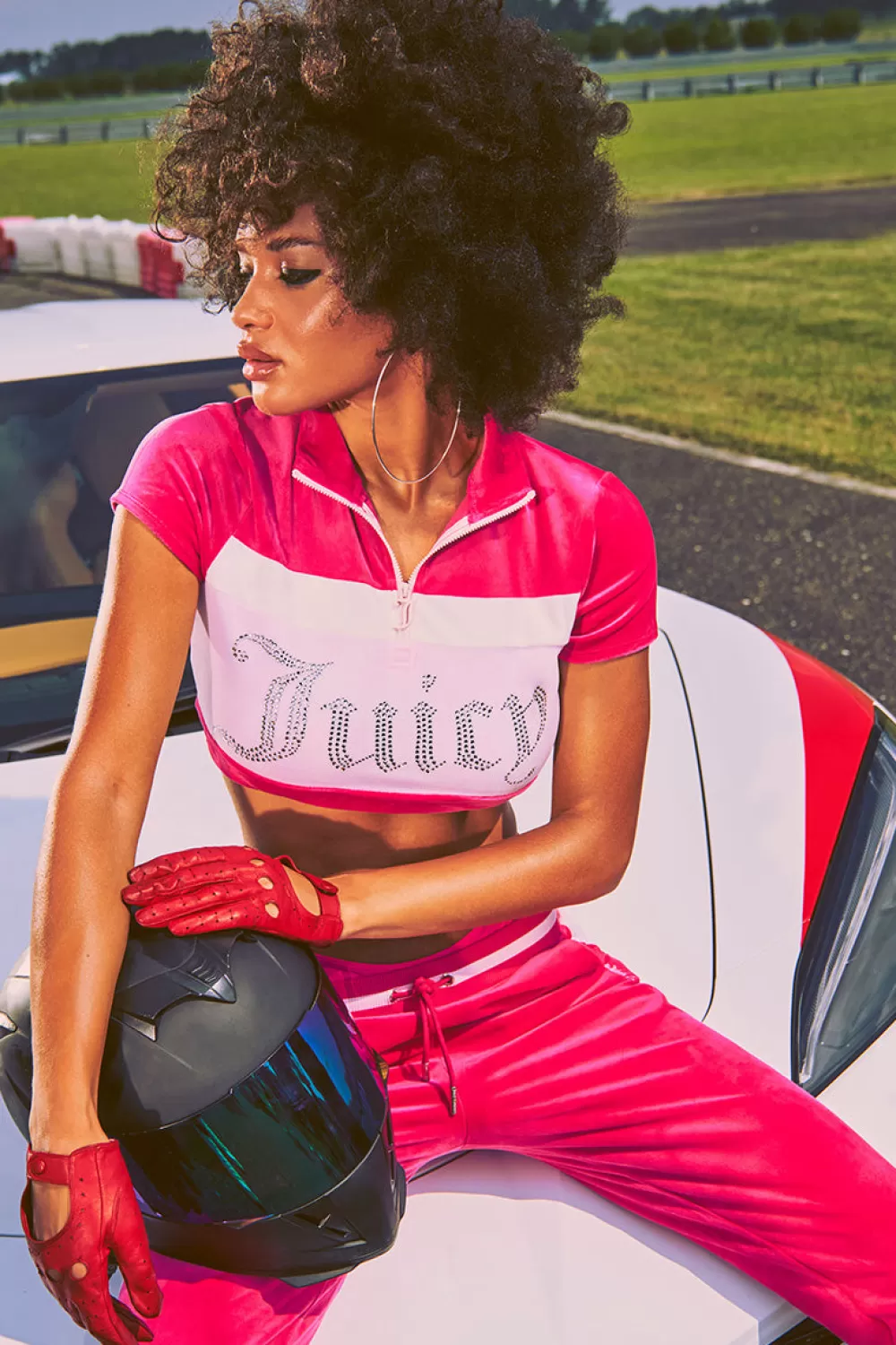 Juicy Couture Tees & Tops^Colorblock Bling Half-Zip Velour Top Free Love